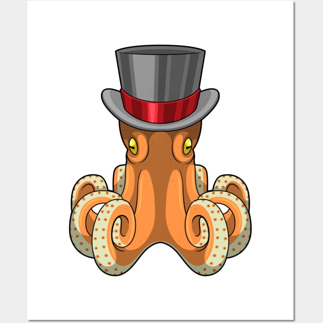 Octopus as Gentleman with Top hat Wall Art by Markus Schnabel